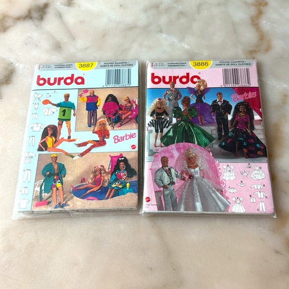 burda Other - Burda 3886 3887  Barbie Ken Sewing Patterns Doll Clothes Party Swim Wedding NEW